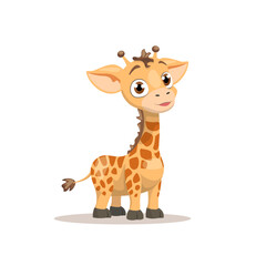 Cartoon cute baby Giraffe, African animal wildlife isolated on white background. Vector illustration of little Giraffe.