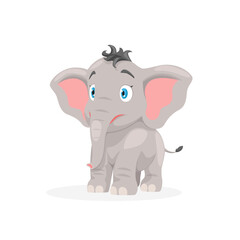 Cartoon cute baby Elephant, African animal wildlife isolated on white background. Vector illustration of little Elephant.