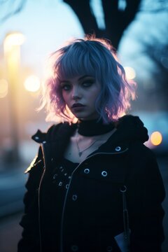 Modern Pastel Goth Aesthetic, Subculture Street Fashion, Beautiful Girl With Pink Hair And Dramatic Makeup