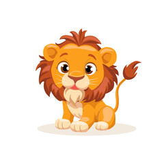 Cartoon cute baby Lion, lion cub African animal wildlife isolated on white background. Vector illustration of little Lion.