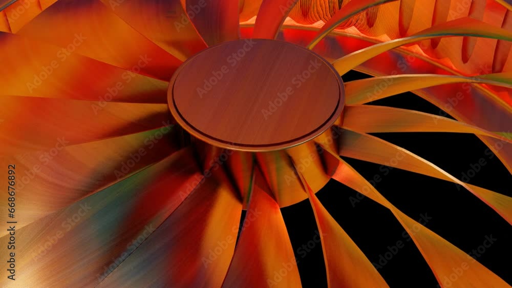 Poster the copper fan blades rotate. abstract looping endless animation. 3d render