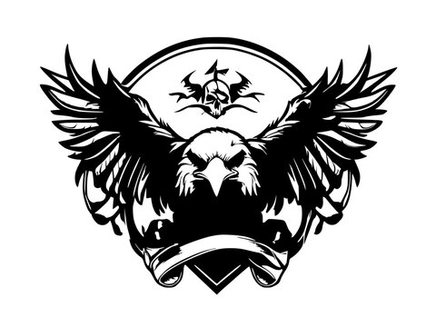 illustration of an eagle and flower, skull logo design