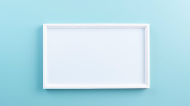 White vintage frame on pastel blue background. Minimal border composition.
