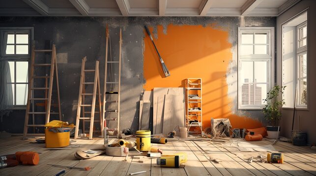 Home renovation construction abstract background with tools