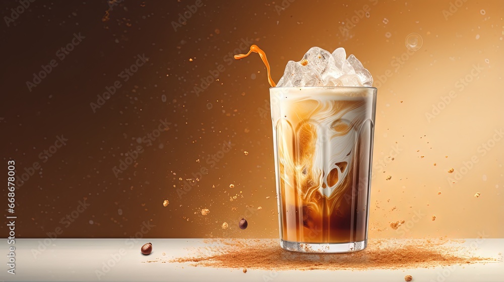 Aufkleber Ice coffee latte with cream being poured into it showing the texture and refreshing look of the drink, with a clean background.
