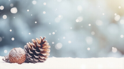 Fototapeta na wymiar Christmas decoration with pine cone and snow.