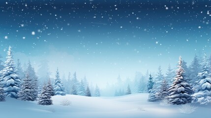 Fototapeta premium Winter background .Merry Christmas and happy New Year greeting card with copy-space. Christmas landscape with snow and fir trees