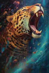 Jaguar's roar. Stunning artistic portrait, abstract art