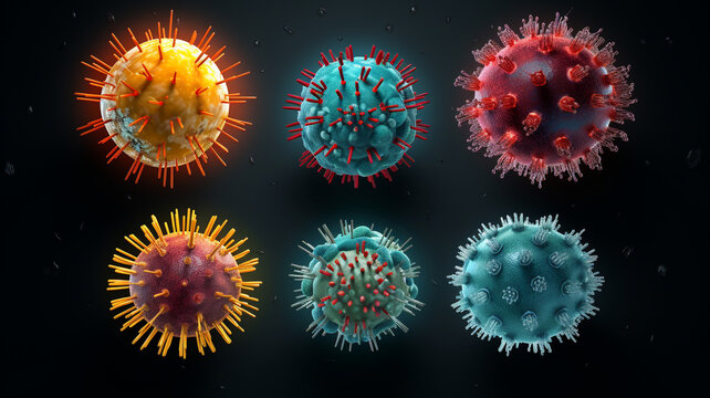 A collection of diverse virus strains, each representing a distinct type, presents a varied array of microscopic entities.