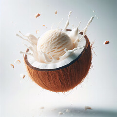 coconut with milk and icecream - obrazy, fototapety, plakaty
