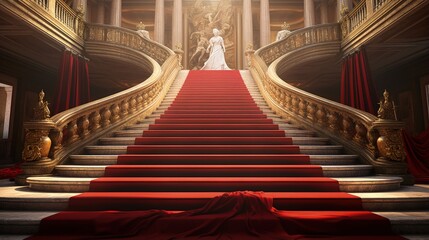 Red carpet on staircase marking the route taken by vips and celebrities on ceremonial events