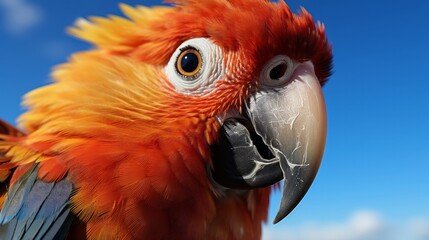 A close up of a parrot close-up. Generative AI.