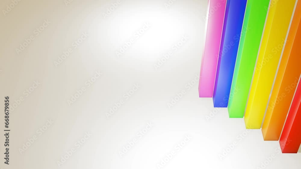 Poster multi-colored rainbow cubes move in a circle on a white background. looping abstract animated compos