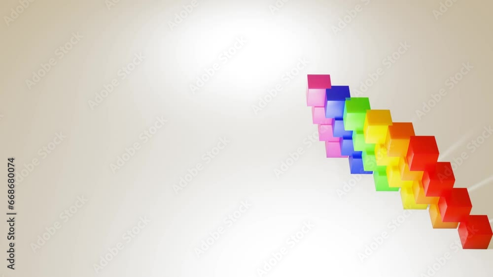 Poster multi-colored rainbow cubes move in a circle on a white background. looping abstract animated compos