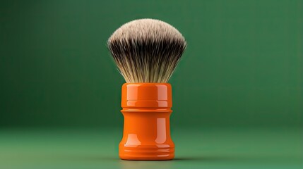 Orange Shaving brush icon isolated on green background. Barbershop symbol. Minimalism concept. 3D...