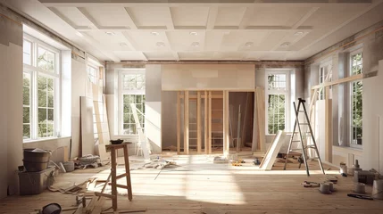 Foto op Aluminium 3D rendering of a house interior under renovation works © HN Works