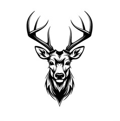 Logo image of a deer. Black and white for design on a white background.