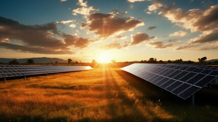Solar panel farm at sunset located in South Australia - obrazy, fototapety, plakaty