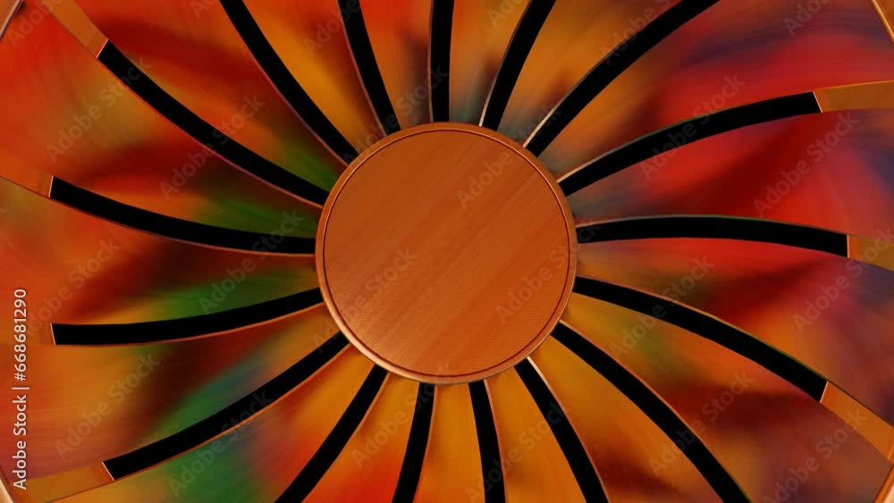 Poster the copper fan blades rotate. abstract looping endless animation. 3d render