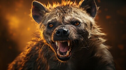 A hyena with its mouth open. Generative AI.