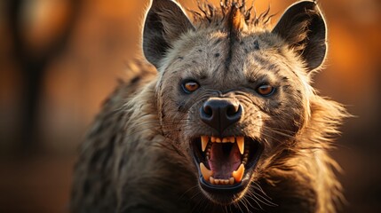 A hyena with its mouth open. Generative AI. - obrazy, fototapety, plakaty