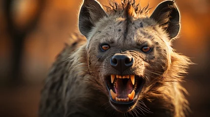 Tuinposter A hyena with its mouth open. Generative AI. © ProVector