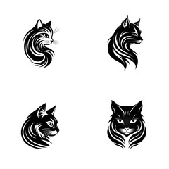 Modern black and white cat logo for design on white background.