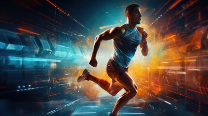 Fototapeta na wymiar male runner exercising digital media background