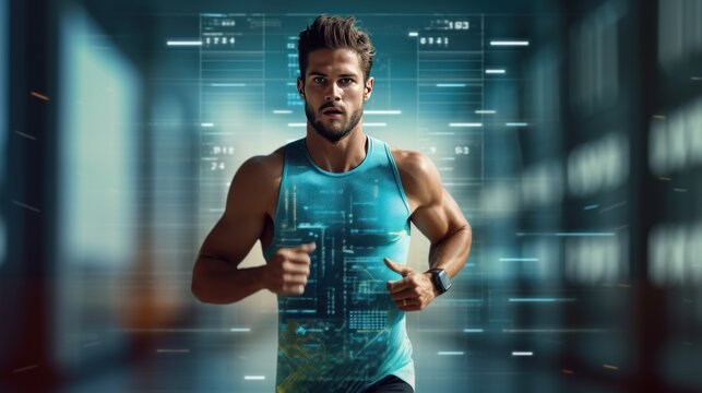 male runner exercising digital media background