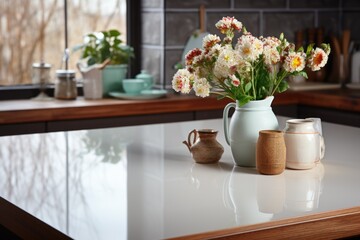 Fototapeta na wymiar Fresh flower bouquet in natural home decor. Generated AI