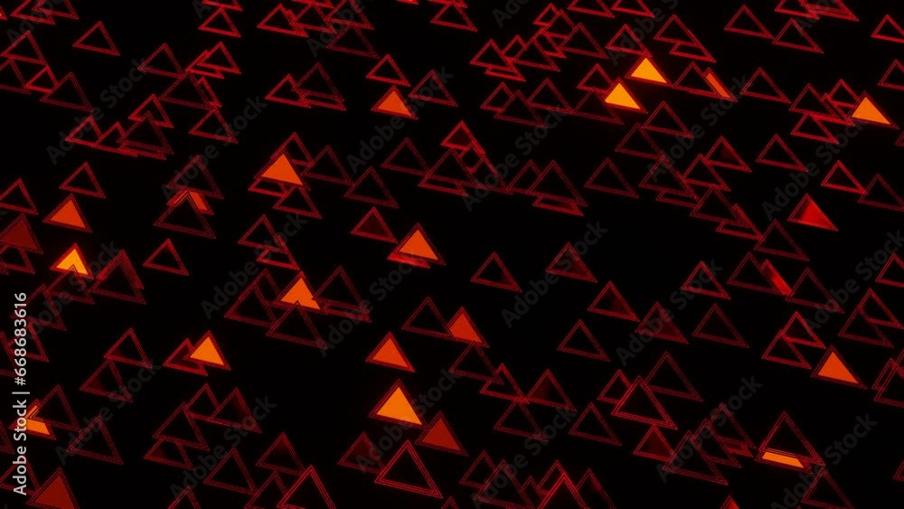 Aufkleber flashing red triangles fly on a black background. looping abstract animated composition. 3d render.