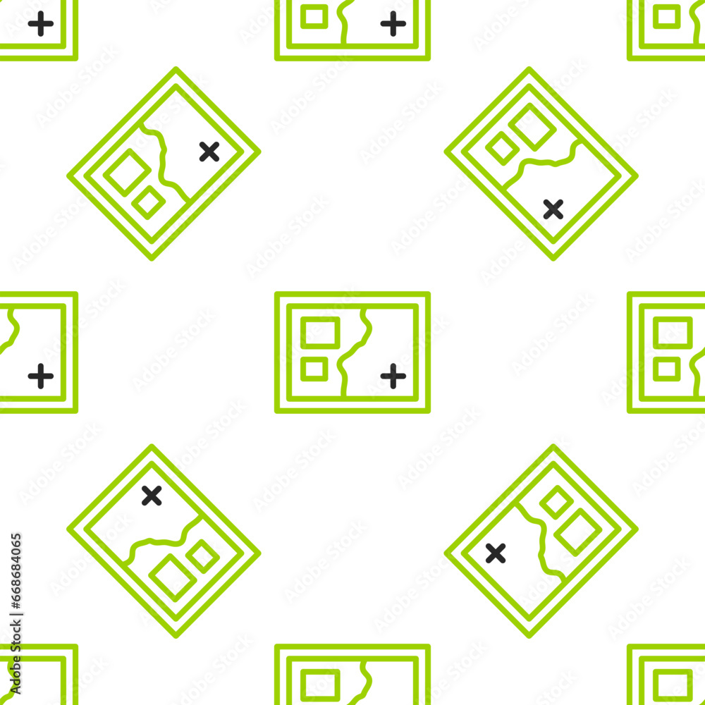 Poster line folded map icon isolated seamless pattern on white background. vector