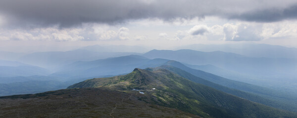 Panoramic view of Mount Monroe , Mount Franklin and the Crawford Path from the summit of Mount...