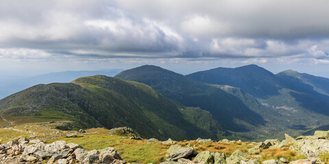 Panoramic view of Mt Jefferson, Mt Adams and Mt Madison in the White Mountains State Forest, New Hampshire, USA