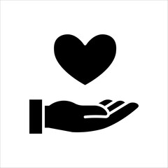 Heart in hand icon. Hands holding heart icon. Love icon. Health, medicine symbol on white background