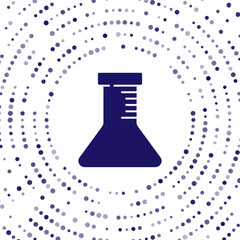 Blue Test tube and flask icon isolated on white background. Chemical laboratory test. Laboratory glassware. Abstract circle random dots. Vector