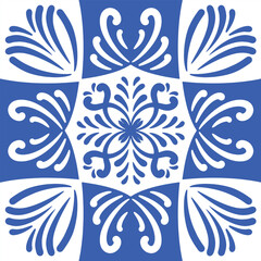 Fototapeta na wymiar Pattern blue and white. Original traditional Portuguese and Spain decor.Seamless pattern tile with Victorian motives. Ceramic tile in talavera style. Ornamental blue and white patterns for any decor.