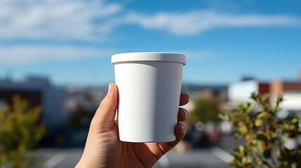 Coffee cup hand holding a cup. Generative AI.