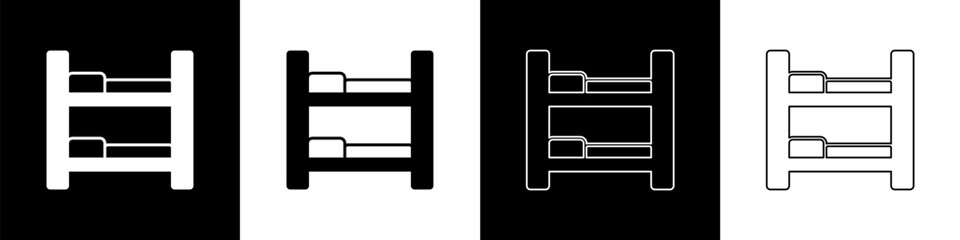 Obraz premium Set Hotel room bed icon isolated on black and white background. Vector