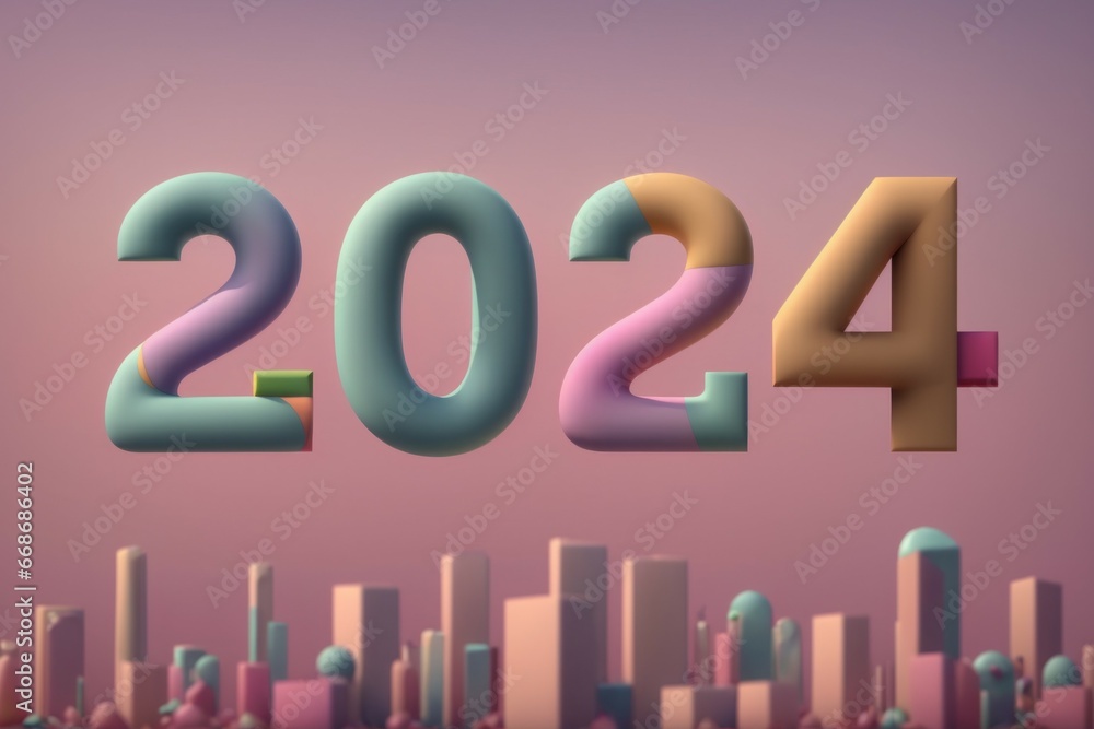 Poster text or inscription 2024 with multi-colored numbers. new year concept. background with selective foc