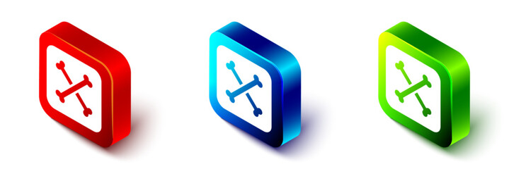 Isometric Archeology icon isolated on white background. Red, blue and green square button. Vector