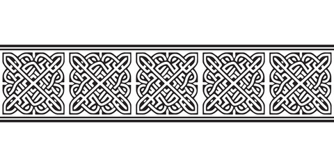 Celtic seamless ornament interlaced tape. Black ornament isolated on white background.