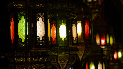 multiple vibrant Turkish lights hanging
