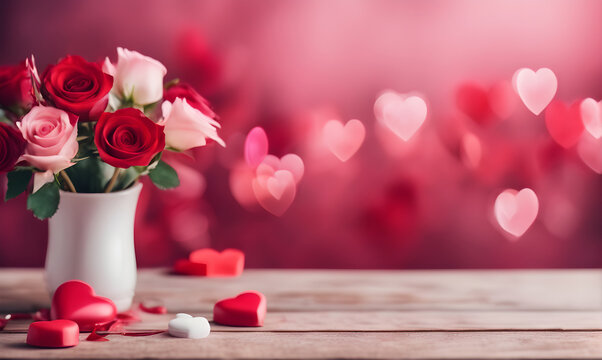 Valentine's Day love with hearts and roses