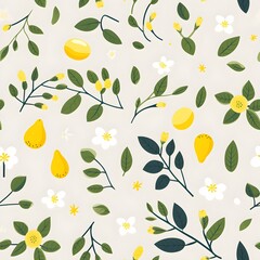 Seamless pattern with flowers and leaves on a light background.
