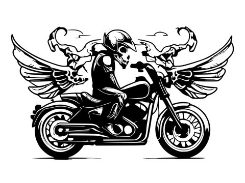 motorbike and skull logo design illustration