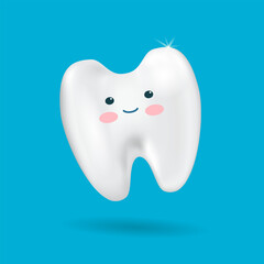 Vector 3d realistic tooth close-up on a light background.
Banner, dentistry, healthcare. A place to copy.