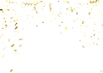 Golden Confetti Falling On White Background. Vector Illustration.
