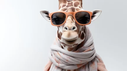 Schilderijen op glas giraffe in sunglasses, art summer © YauheniyaA