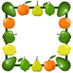 Fruit frame for post with empty space for text in circle with white background, thin green frame